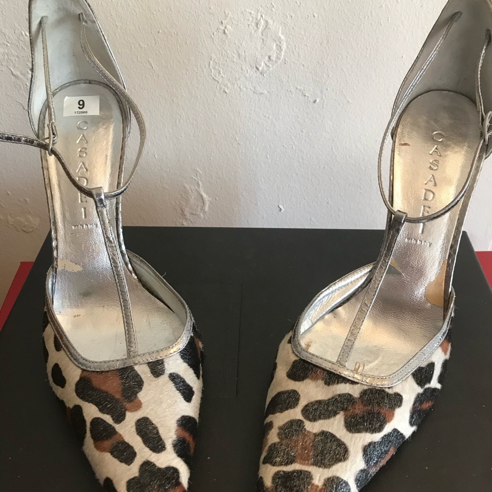 Casadei Women's Real Leopard Skin Silver Stilettos